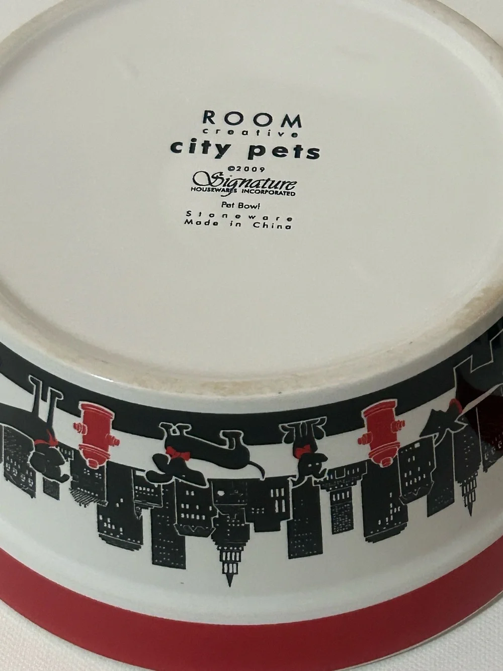 Dog Bowl Set of Two City Pets Red White Black Urban Loft Retro Ceramic Food